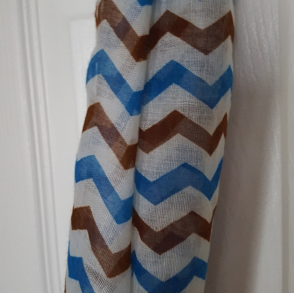 Brown, blue, white chevron infinity scarf